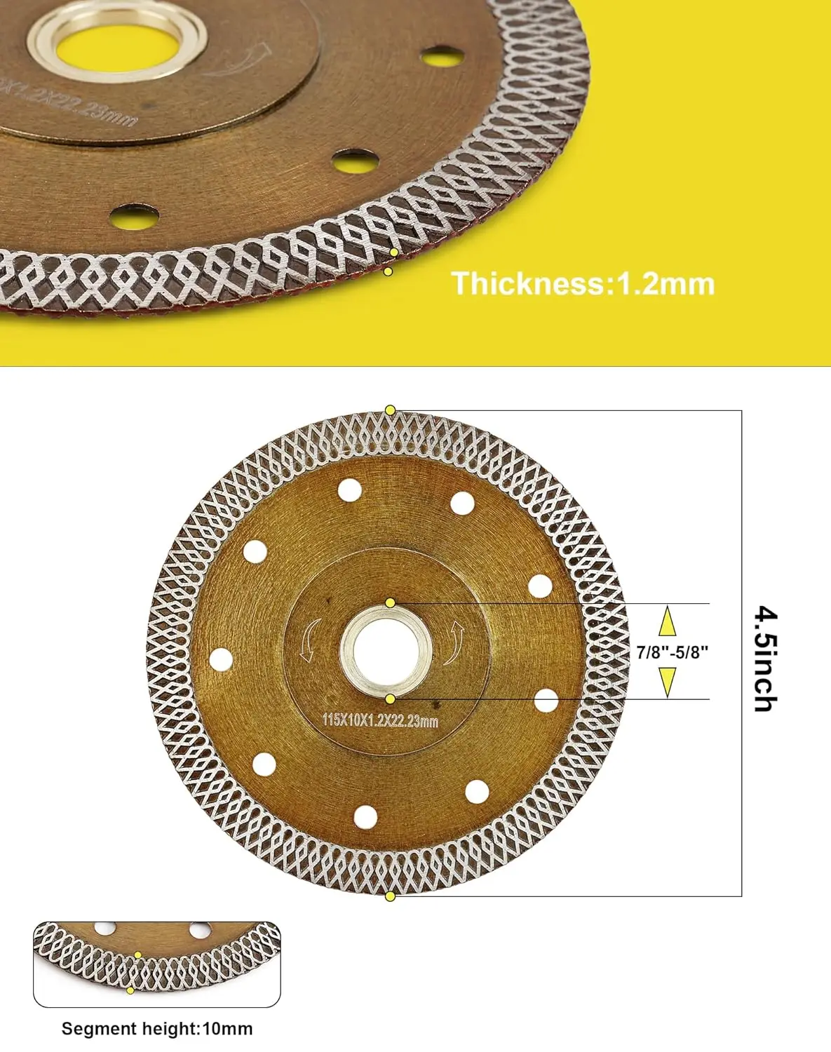 화강암, 대리석, 세라믹용 5피스 초박형 다이아몬드 타일 블레이드 세트 - 4.5인치