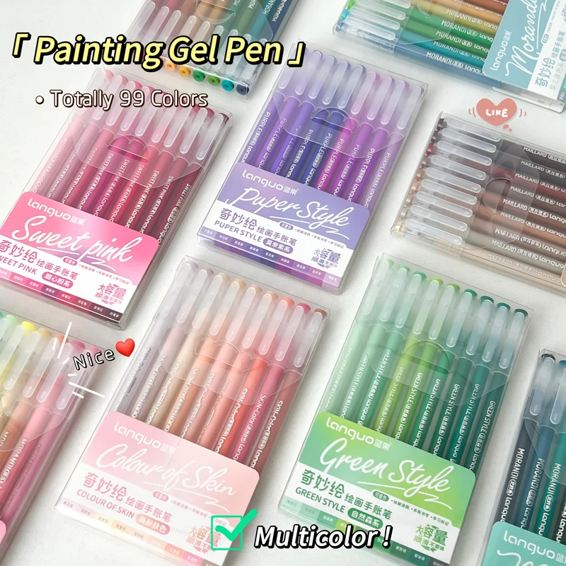 

9PCS/Set Multicolor Gel Pen Colored Painting Gel Ink Pen 0.6MM DIY Graffiti Pen Morandi Retro Color Drawing Pen Art Supplies New