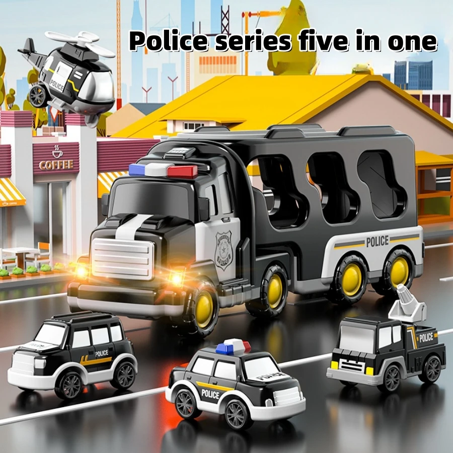 5-in-1 Engineering, Police Trucks, Friction Powered Cars, Kids Vehicles, Christmas & Birthday Gifts