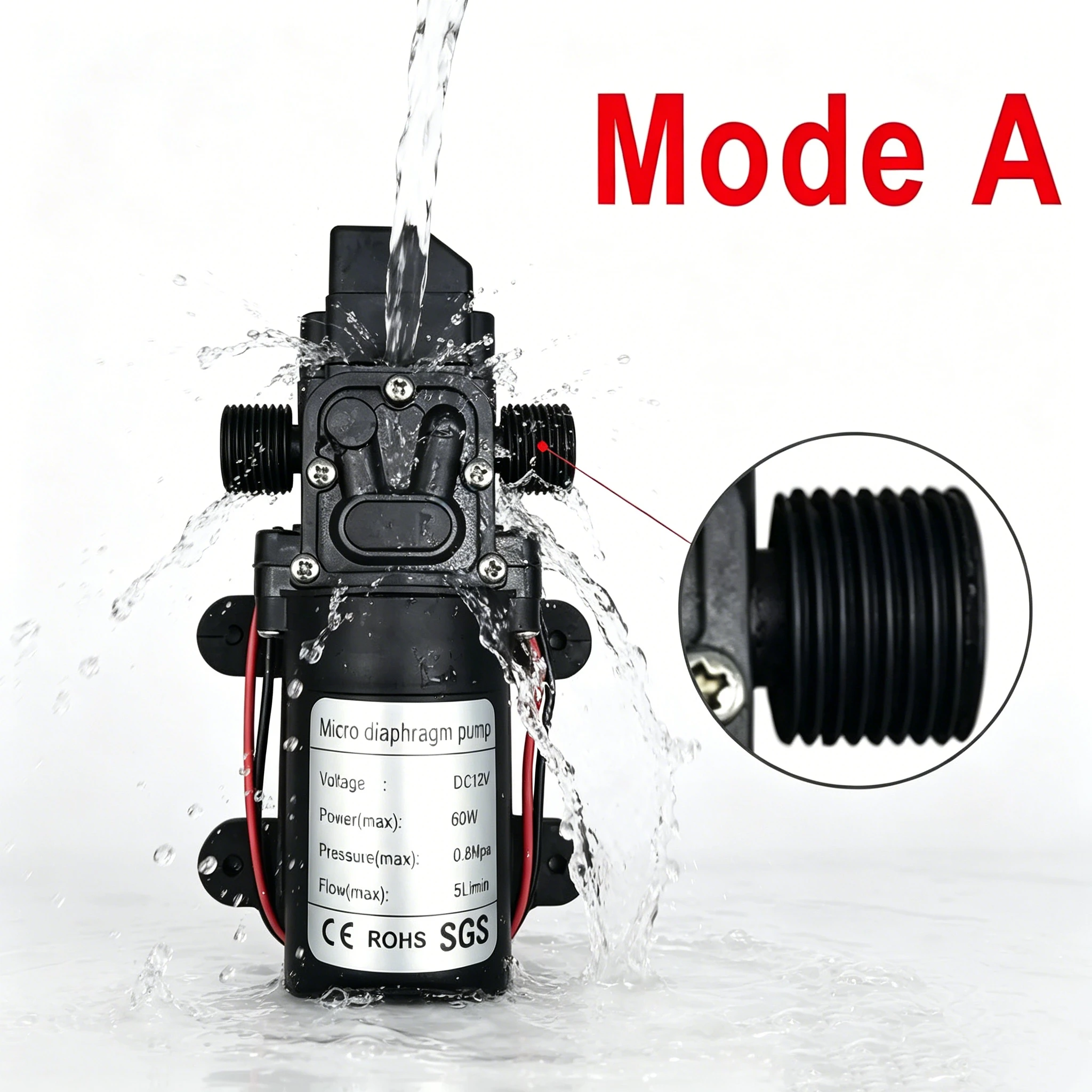 Mini Bomba de Diafragma Eléctrica de 120 PSI, 60 W, 5 L/Min, Alta Presión, CC 12 V, Autocebante, para Lavadora, Pulverización de Pesticidas
