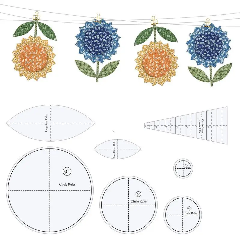 재단사용 해바라기 템플릿, 눈금자 잎 및 꽃잎 절단 템플릿, 원형 절단 템플릿, 아크릴 퀼팅 템플릿, 7 개