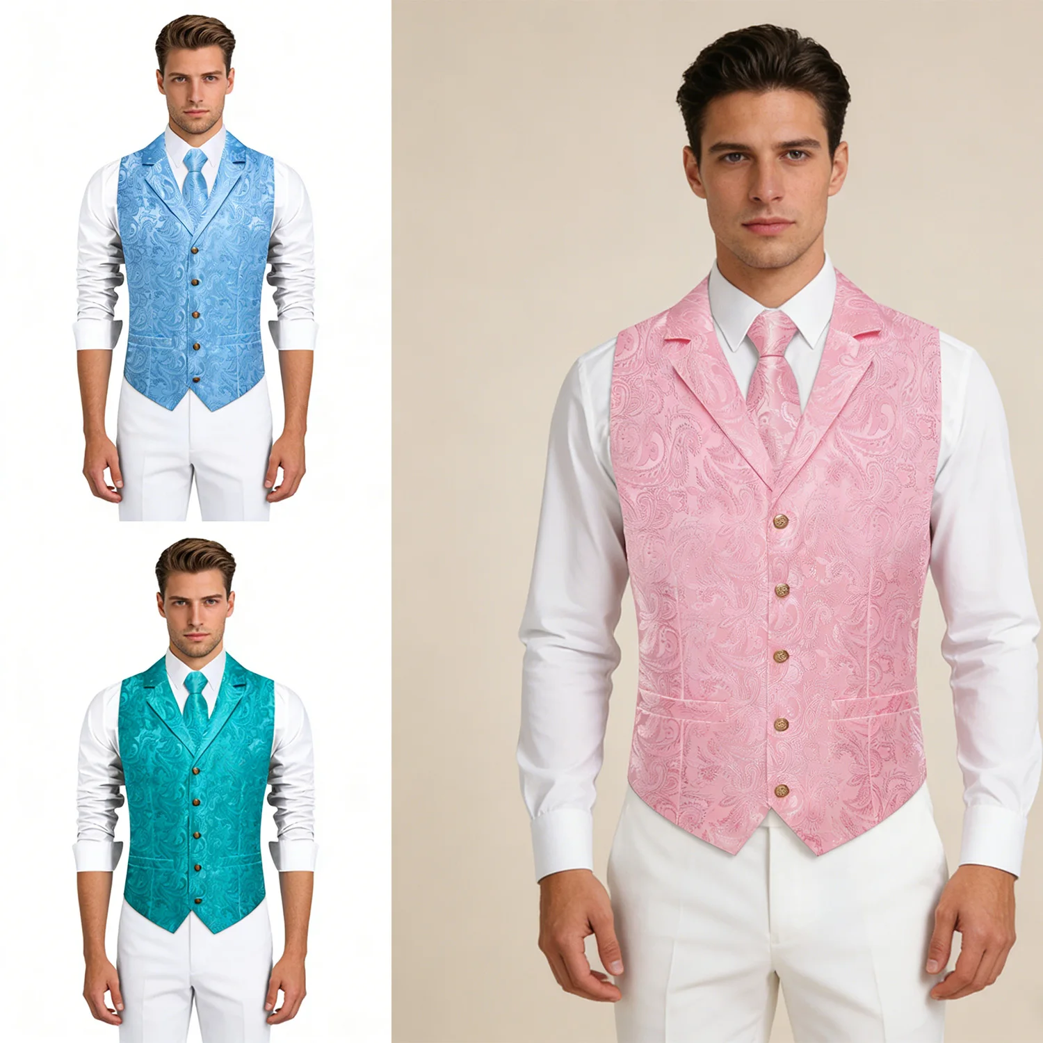 

Men's Paisley Suit Vest & Tie Set – Formal Waistcoat with Matching Necktie, Jacquard for Weddings, Parties and Special Occasions