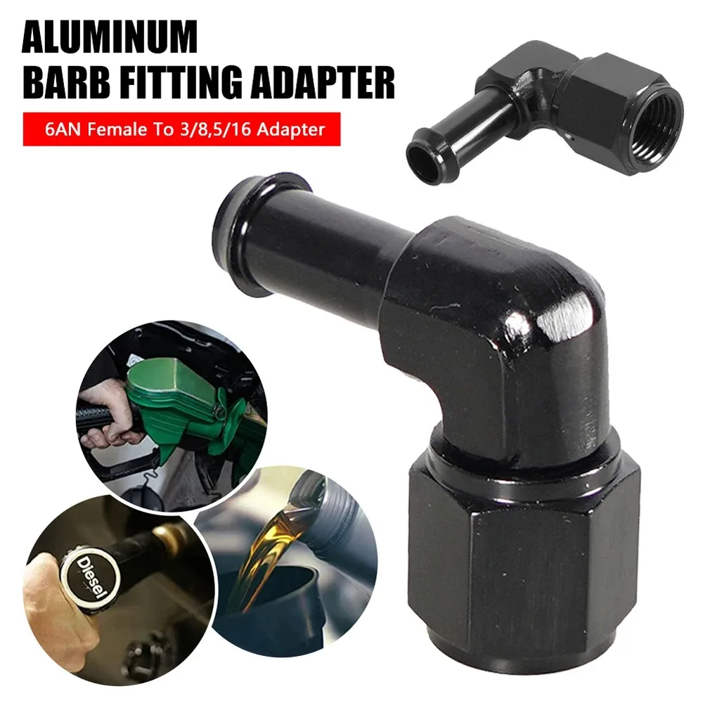 Practical Aluminum 6AN Female Barb Hose Black 90 Degree Swivel AN6-3/8 AN6-5/16 Fitting Adapter