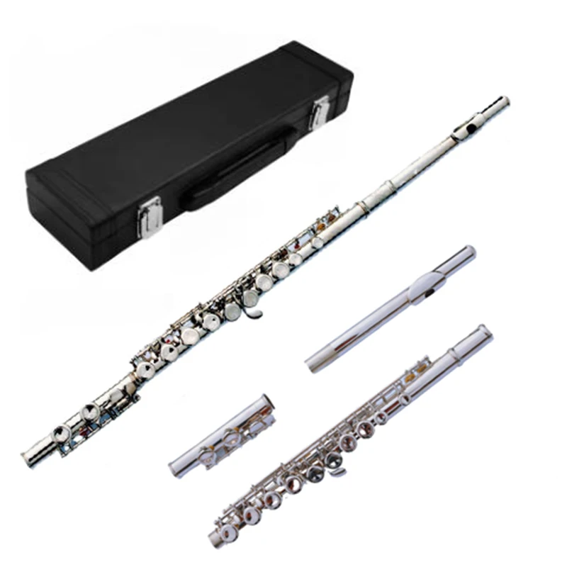 

16 Holes Flute C Key Closed Hole Flute Nickel Plating Brass Flutes Split Type Woodwind Instrument for Adults Kids Beginners