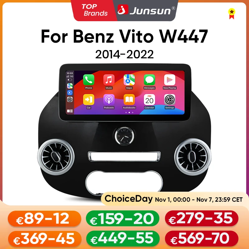 Junsun CarPlay For Apple Car Radio Multimedia For Mercedes Vito W447 2014-2022 Bluetooth Wireless Android Auto 4G GPS Stereo