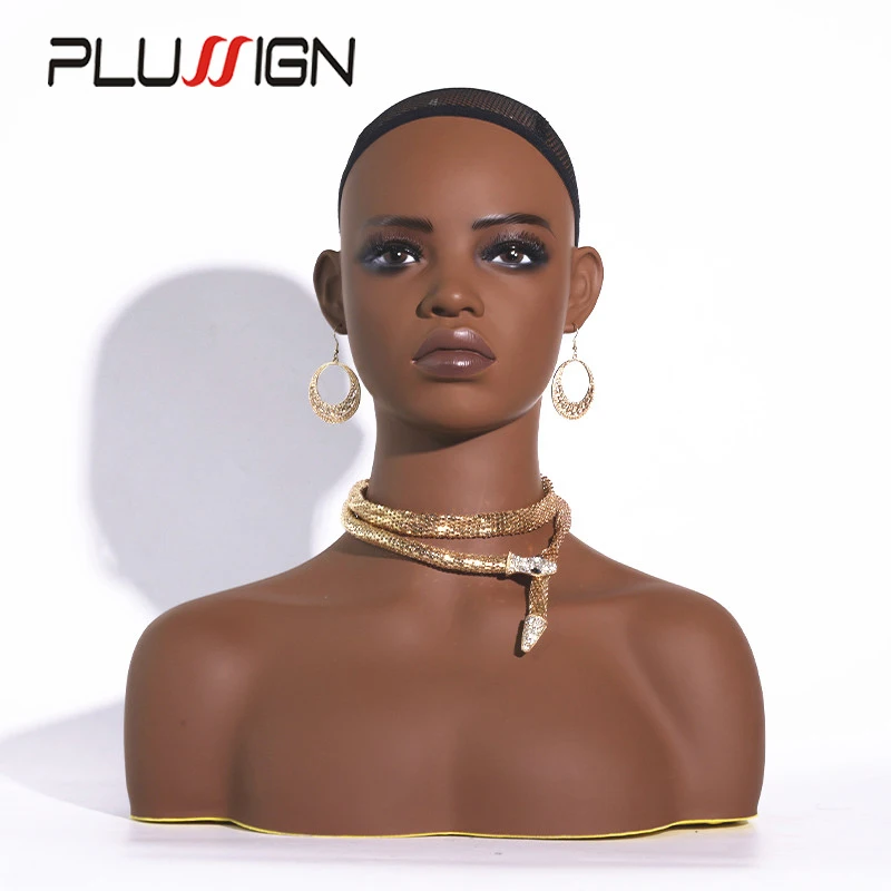 1Pcs Vollere Lippen Make-Up Perücken/Hut Display Kopf Afrikanische Mannequin Kopf Mit Schultern Für Perücken Display Pvc dummy Kopf Schaum Füllung