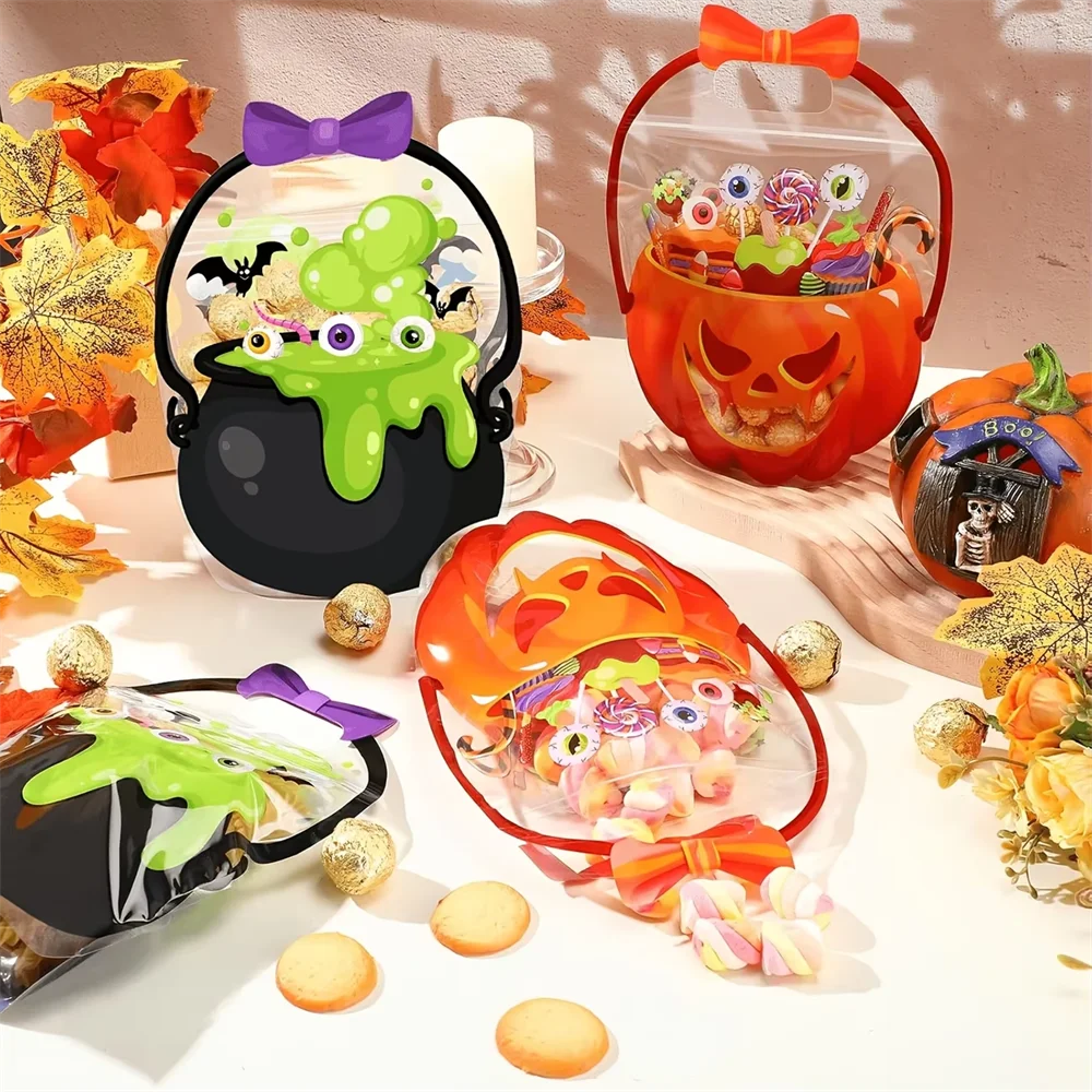 16/32 Halloween Candy Gift Bags Cartoon Pumpkin Witch Snack Cookie Treat Packing Bag Trick or Treat Party Favors Decor Supply