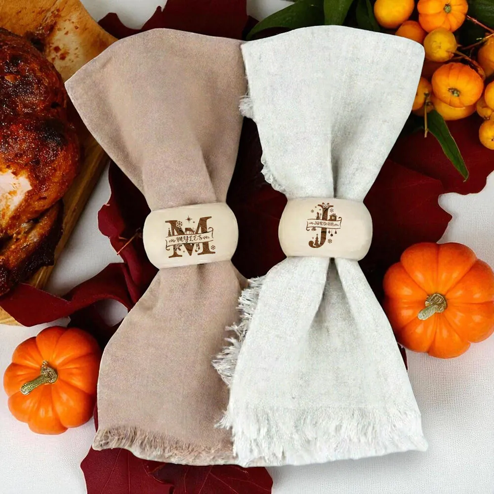 Personalized Engraved Christmas Napkin Rings Wood Napkin Rings with Name Christmas Table Decor Thanksgiving Decor