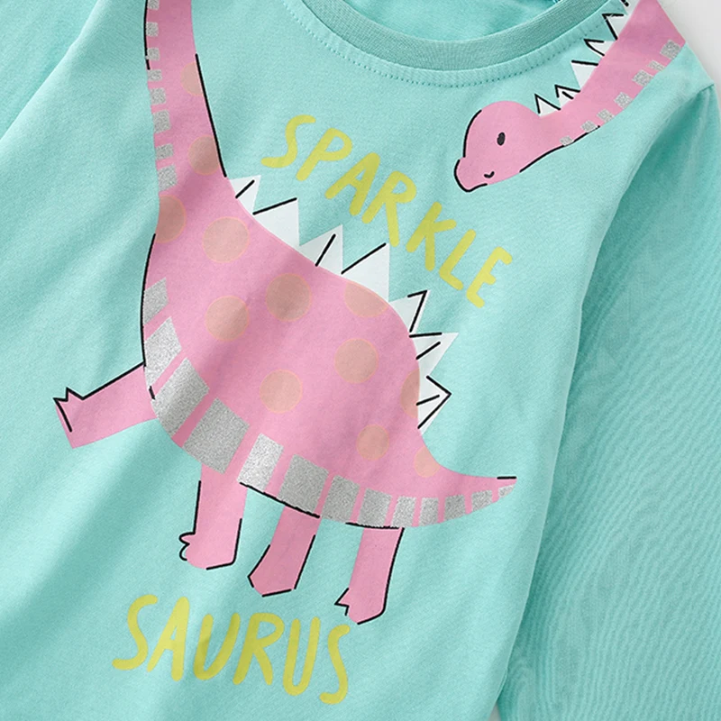 Little maven Baby Girls 2024 Autumn Spring Cartoon Dinosaur T shirts Tops+ Legging Sets Kids Clothes Children\'s Clothing Cotton