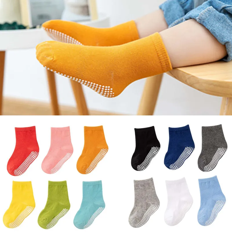 

6Pairs 0-7Years Cotton Boys Girls Infant Toddler Kids Children Baby Non Slip Grips Socks Fall Winter Spring Summer Colorful Sock