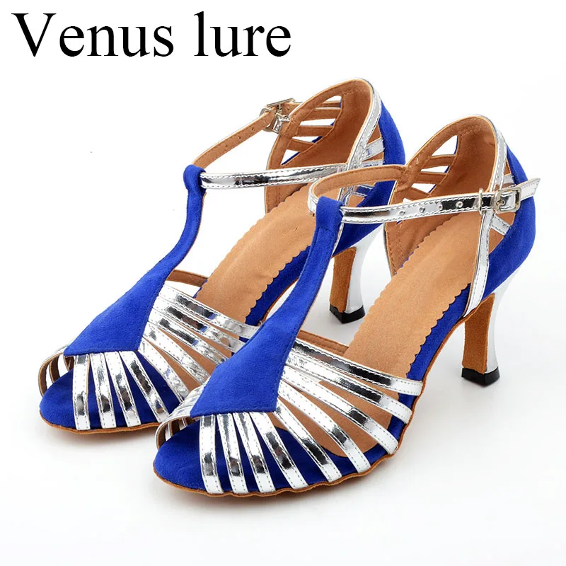 

Customized Venus Lure High Quality Royal Blue Mid Heel Sandals Dance T-strap 7.5CM