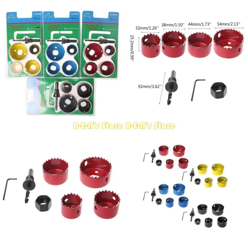 Y1AD 6Pcs Hole Circular Set Drill Bit Cutting Cutter Round 32mm 38mm 45mm 54mm