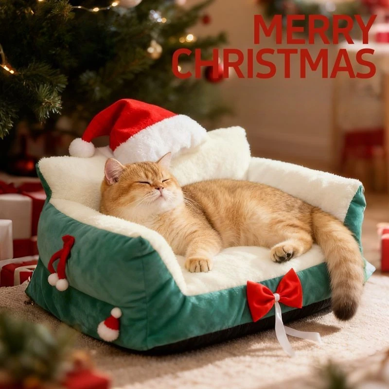 

Christmas Pet Bed Winter Warm Lamb Fleece Cat Bed Dog Bed Plush Kneading Anti Cold Comfortable Detachable Washable Pet Sofa