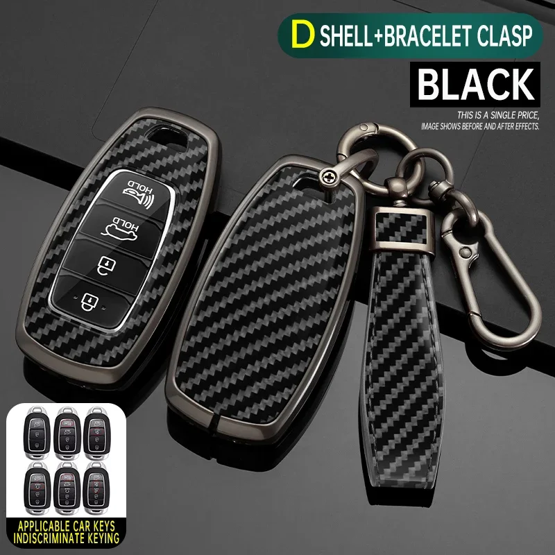 

Carbon Fiber Zinc Alloy Car Key Case For Hyundai Palisade Grandeur Azera Elantra GT Kona 2018 2019 Remote Fob Protector