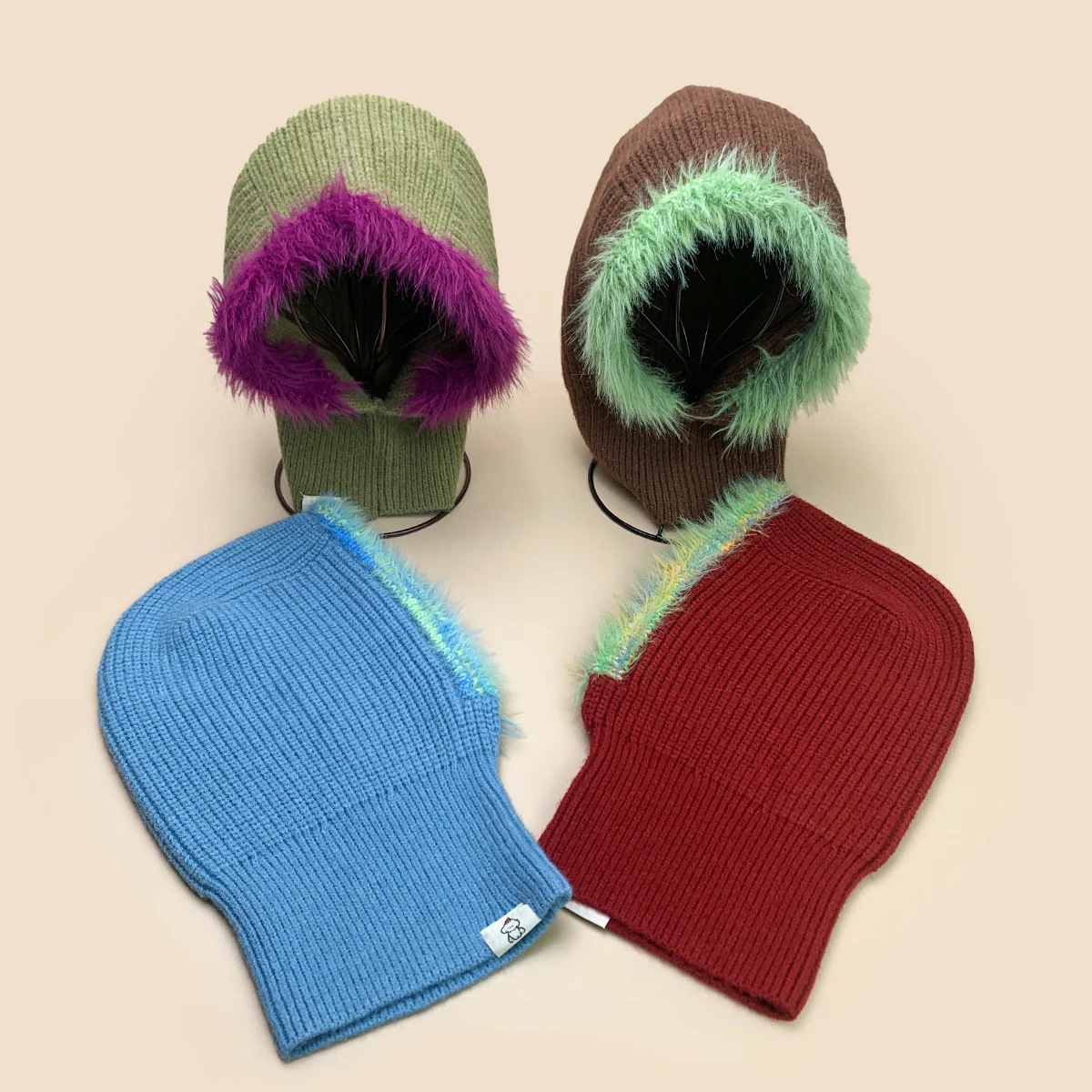 

Korean Color Block Wool Balaclava Hats Autumn Winter New Men Women Warm Soft Versatile Hat and Scarf Integrated ins Knitted Caps