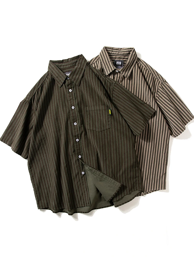 

Мужская летняя модная рубашка с коротким рукавом в японском ретро-стиле из чистого хлопка, вельветовая, в полоску, легкая, повседневная, для молодежи