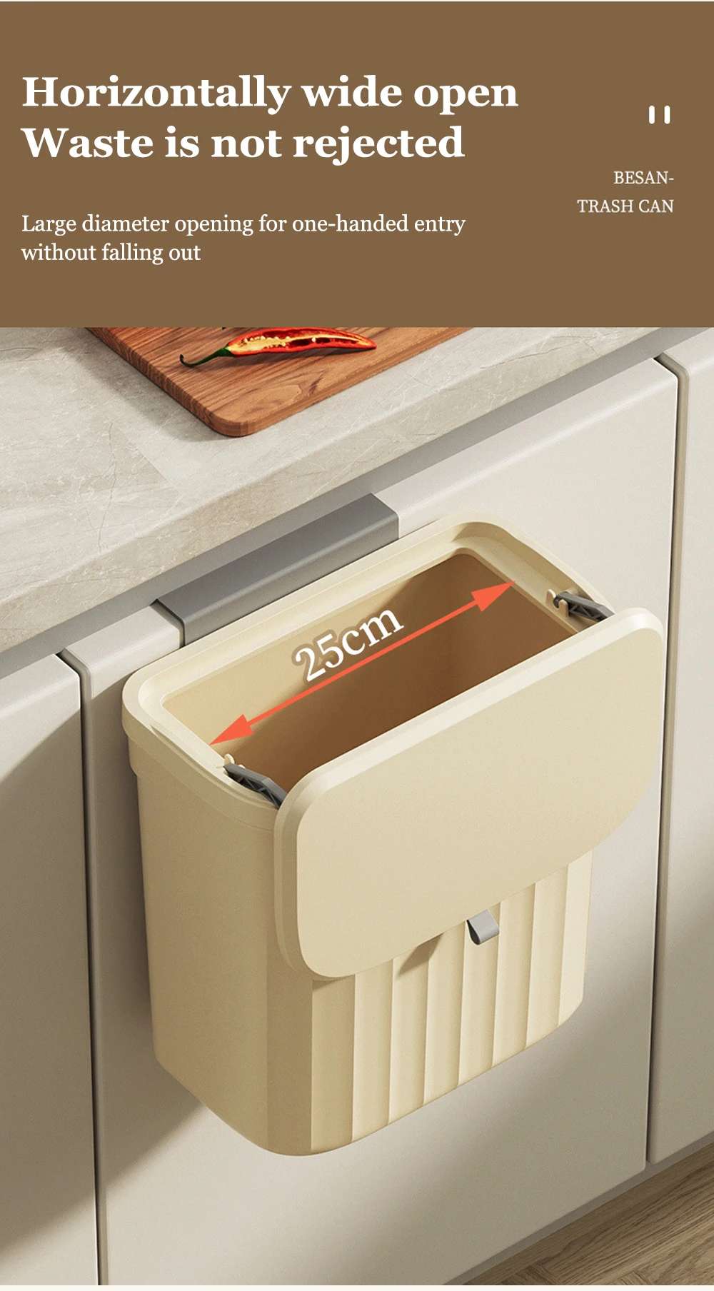 8.5/12L Hanging Trash Can For Kitchen Cabinet Door Wall Mounted Recycling Garbage Basket with Lid Bathroom Kitchen Accessories