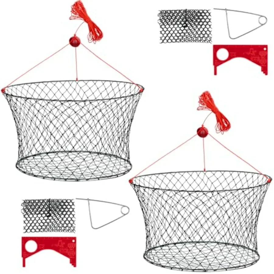 

Crab Ring Trap Bait for Board, Kayak, Dock and Pier: Galvanized Steel, Silver, Rust-Resistant with Crab Gauge Measure Bait Clip