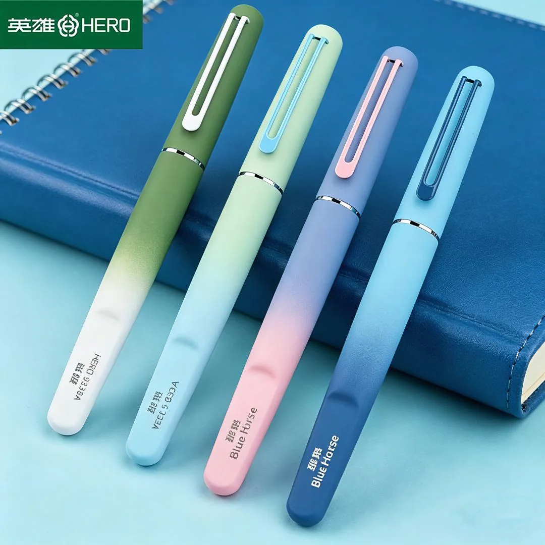 

Hero 9338A 4 Color Gradient Fountain Pen Magnetic Cap For Calligraphy Students Beginners Gift Box With Cartridges