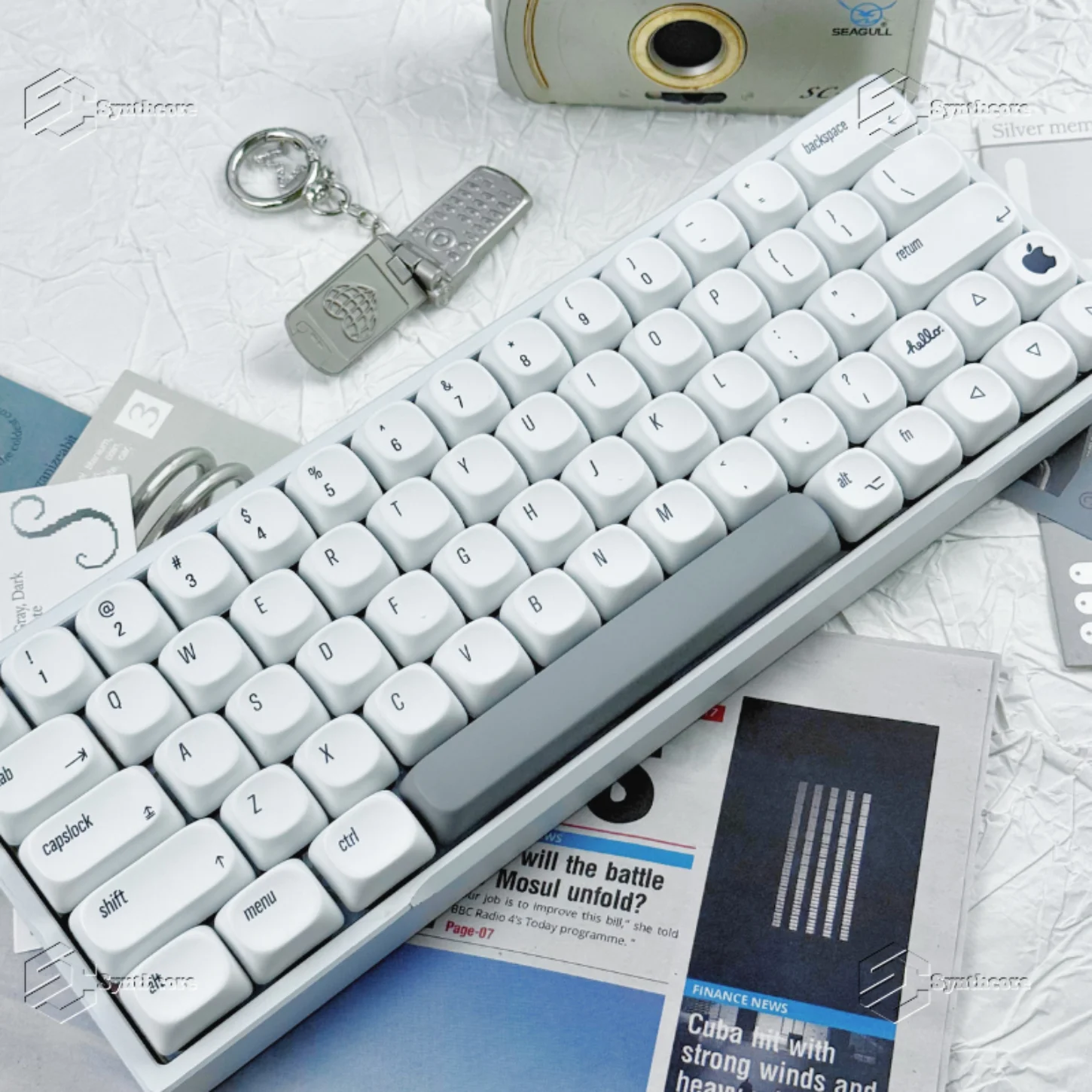 Portachiavi con tastiera meccanica minimalista, set di copritasti bianco puro, PBT, cappuccio MOA/XDA, 130 tasti