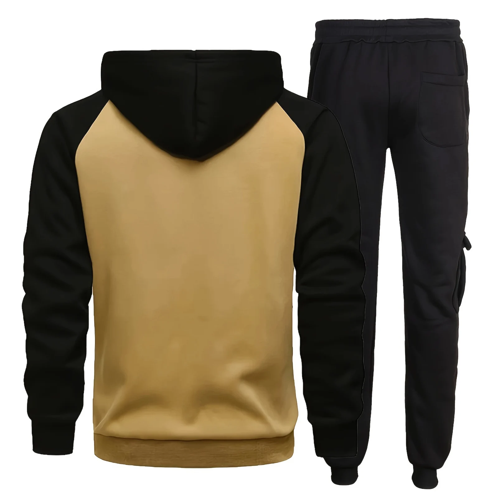 Men's Cozy Casual Wear Set - Soft Polyester Blend、Long Sleeve Zip Hoodie、Comfortable Cargo Pants、Versatile Outfit for Daily Life