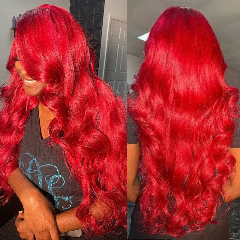 250 Density Hot Red Body Wave 13x6 HD Lace Frontal Wig 30 36 Inch Brazilian Colored 13x4 Transparent Lace Front Human Hair Wigs
