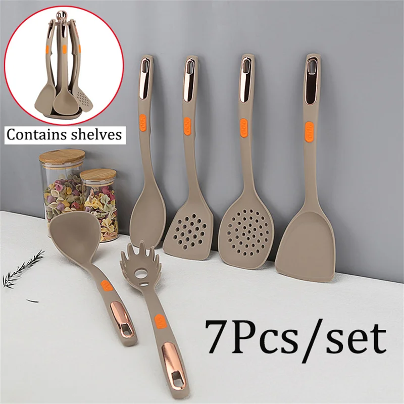 

7PCS Silicone Cooking Utensils With Hanging Shelves Non-Stick Cookware Spatula Egg Beaters Kitchenware Kitchen Accessories