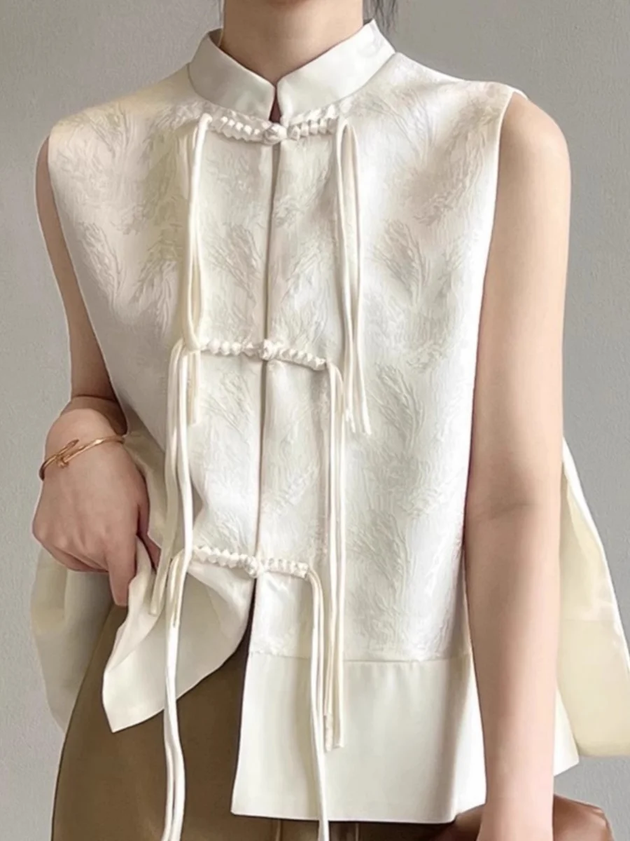 

New Chinese Sle Stand Collar Vest Women's Retro Button Tang Suit Top Svel Tank Summer Spring Faion Polyester Fiber