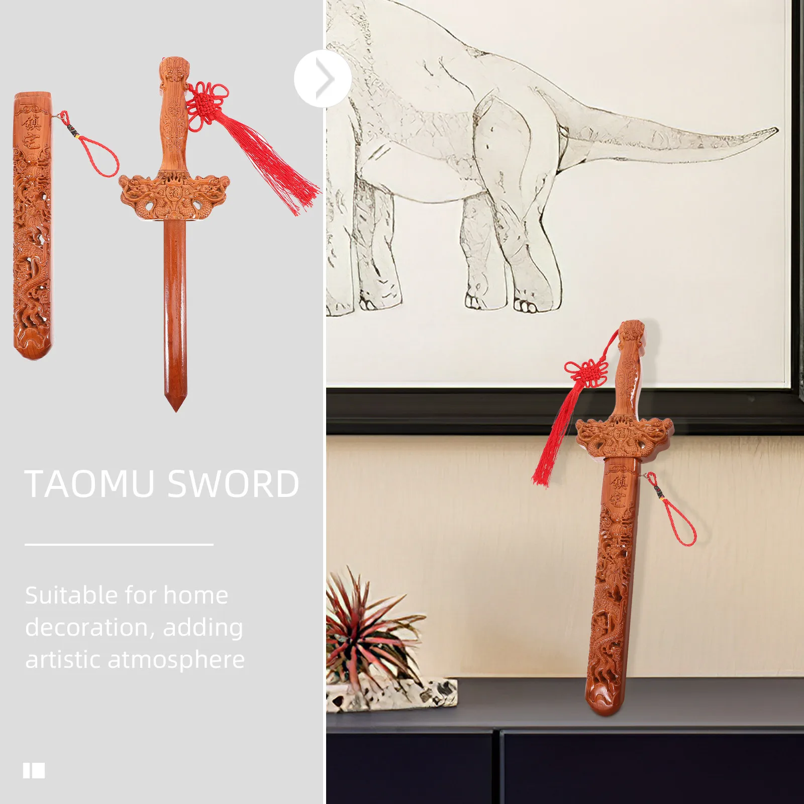 Chinese Style Wood Sword Ornament Exorcism Gift for Family Prosperity Good Home Furnishing Decor Portable Sword - view 6