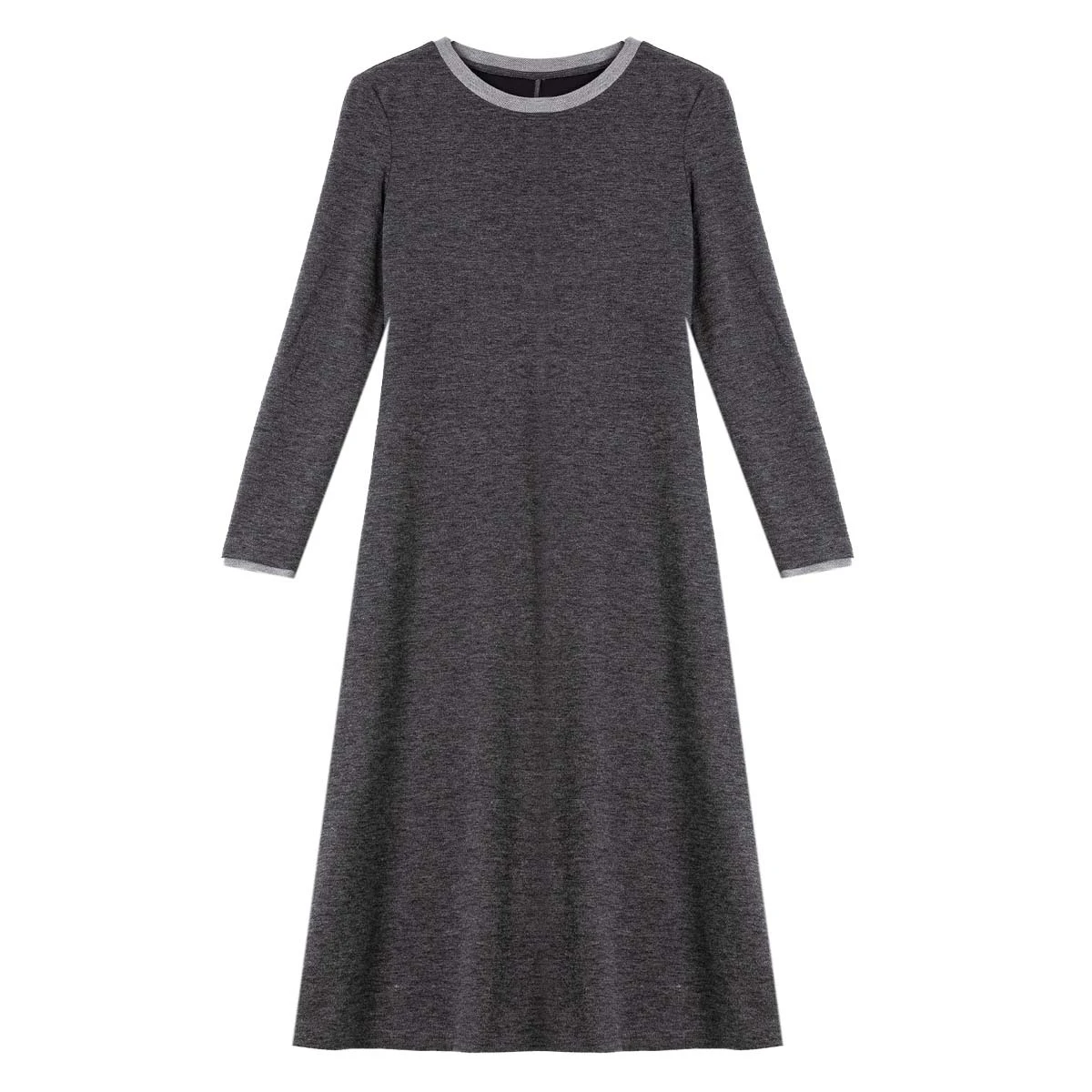 VIMLY Women's Grey Dresses Autumn 2025 Elegant Contrast Color O-neck Ladies Dress Casual Long Knitted Slim Female Dresses A2793 - Image 6
