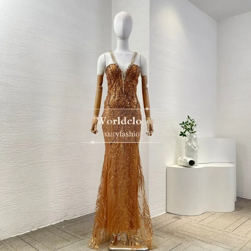

Brown Diamond Sling Beaded Sleeveless Sequins Maxi Mermaid Dress 2025