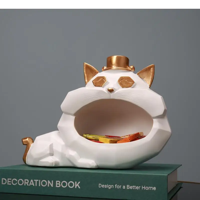 

Resin Cat Cartoons Desktop Storage Key Storage Ornaments Geometry Golden Handicraft Furnishings Modern Home Decoration