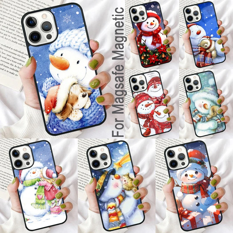 Christmas Snowman Penguin Santa Reindeer Magnetic Soft Phone Case for iPhone 16 Promax 15 Pro 13 14 Plus 11 12 Mini MagSafe