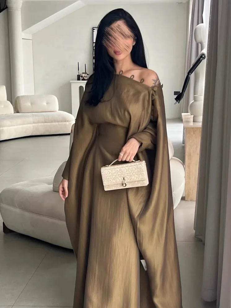 Middle East Sle Button Long Robe Dr Vintage Gown Wedding Par Evening Outfit Princ Skirt ape Seven Sve Length