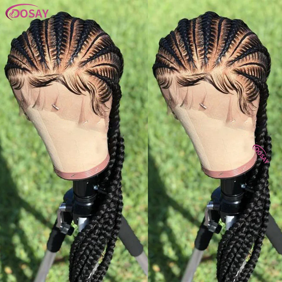 Synthetic Lace Front Wig Braided Wigs With Baby Hair 36 Inches 6 Twist Cornrows Braids Wig Jumbo Box Braids Wig For Black Women