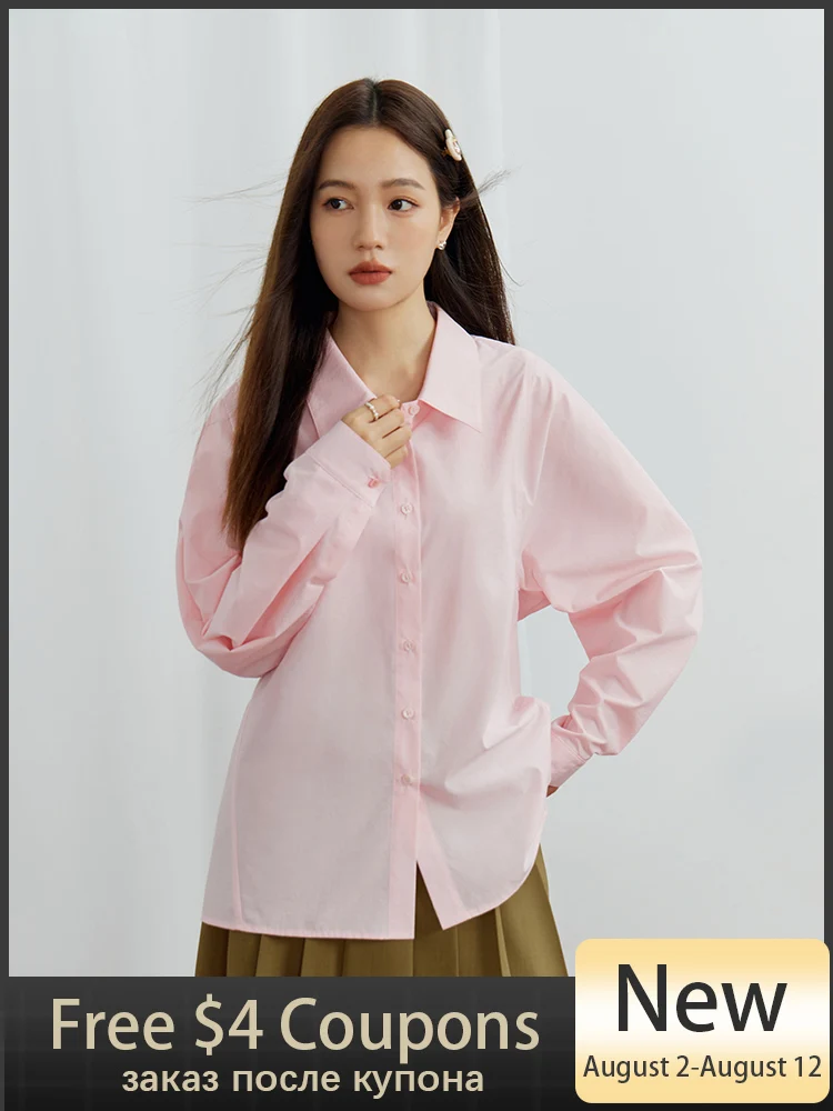 DUSHU Women Loose Straight Casual Long Sleeve Blouse Adjusted Waist Button Design Female Pink Shirts 2023 Autumn New Blouses