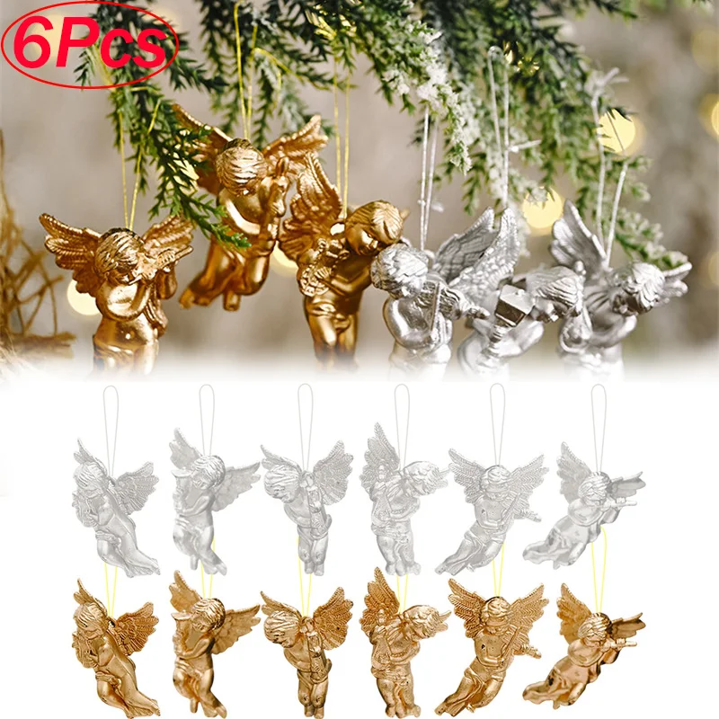 6Pcs/Set Angel Christmas Ornaments Miniature Angels Figurine Xmas Tree Hanging Decoration for DIY Wedding Party