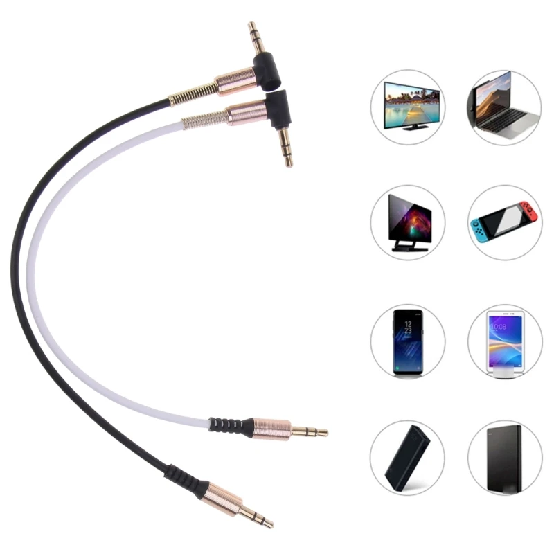 25cm Cable 3.5mm Male to Male 90 Degree Car AUX Line 3-pole Speaker Tablets Stereo MP4 MP5 Cord F19E