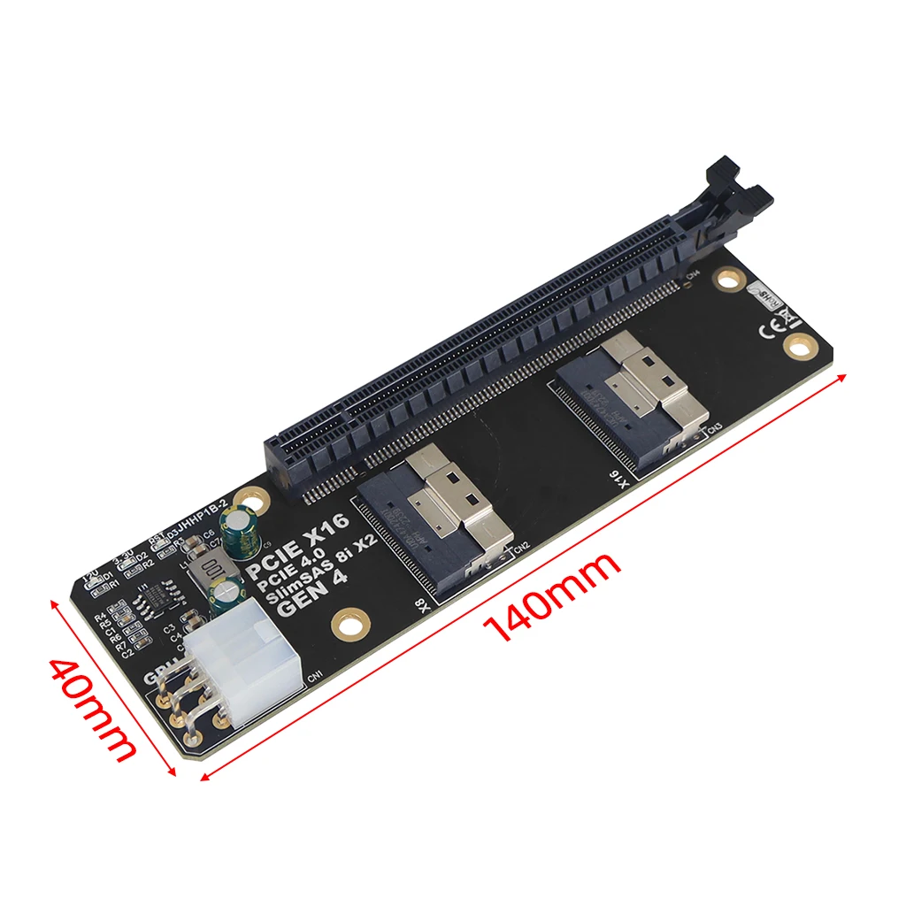 2 Port SlimSAS 8i x2 zu PCIe 4.0 x16 Slot Adapter Karte SFF8654 Riser Karte GEN4 für Netzwerk Grafik Grafikkarte GPU 6Pin Powe – Detail 2