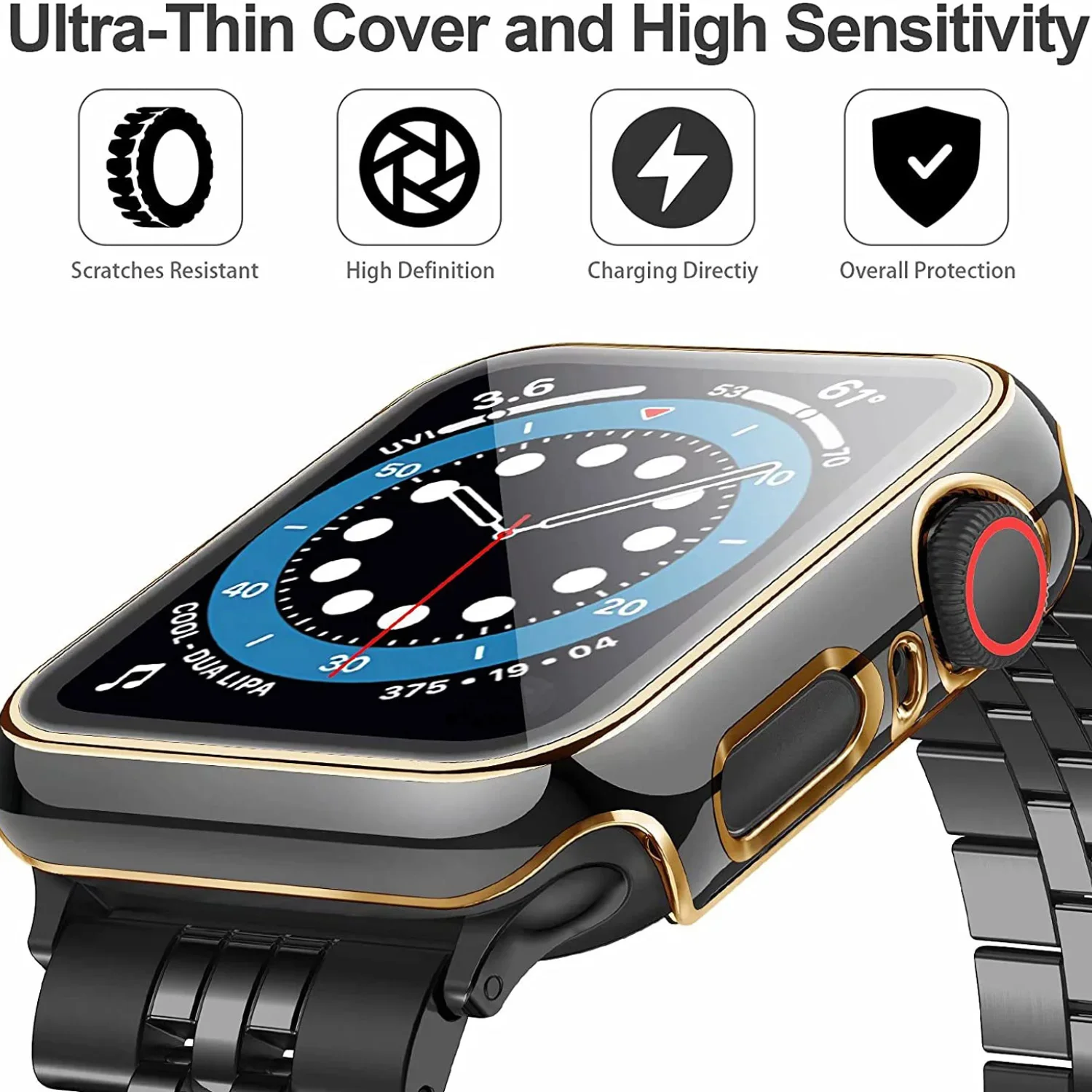 Cover For Apple watch Case 45mm 41mm 44mm 40mm 42mm 38mm PC Tempered Glass Screen Protector iWatch series 9 7 8 5 6 4 3 SE Shell