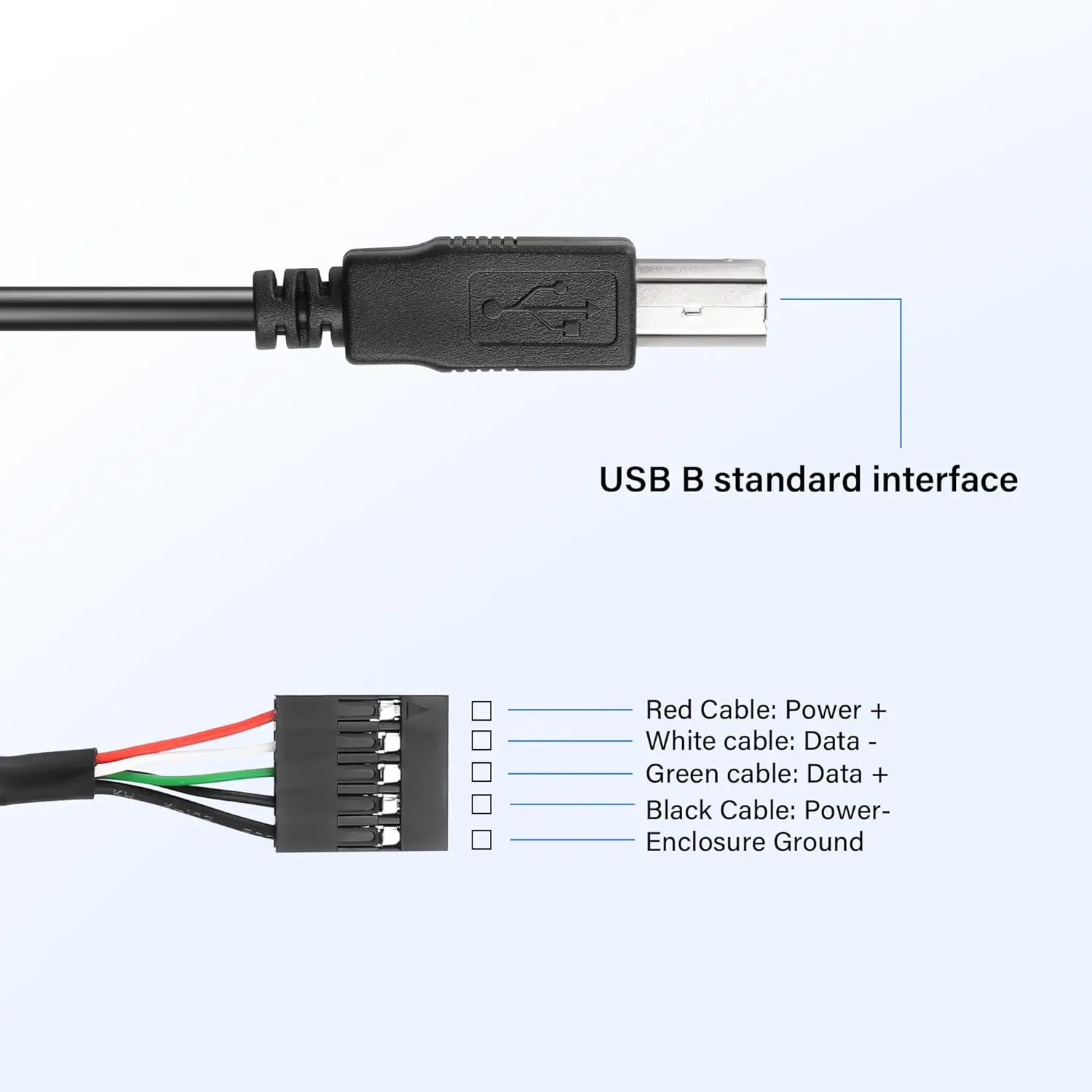 1pc 50cm USB 2.0 Type B Male to Dupont 5 Pin Female PCB Header Motherboard Adapter Cable