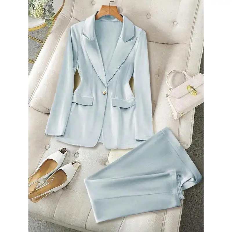 

Women's Pure Color Collared Jaet And Pants Set Casual Sportswear Autumn Seven Sve Length Two-Piece Suit