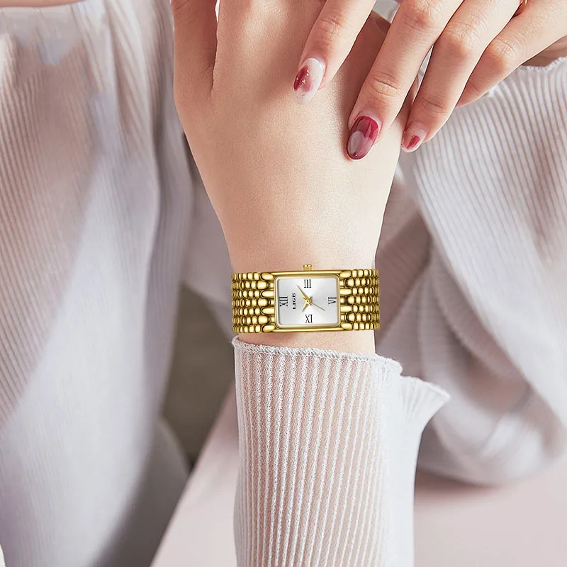 LIGE Square Women's Quartz Wristwatch Fashion Sports Waterproof Watches For Women Original Brand Luxury Chronograph Reloj Mujer
