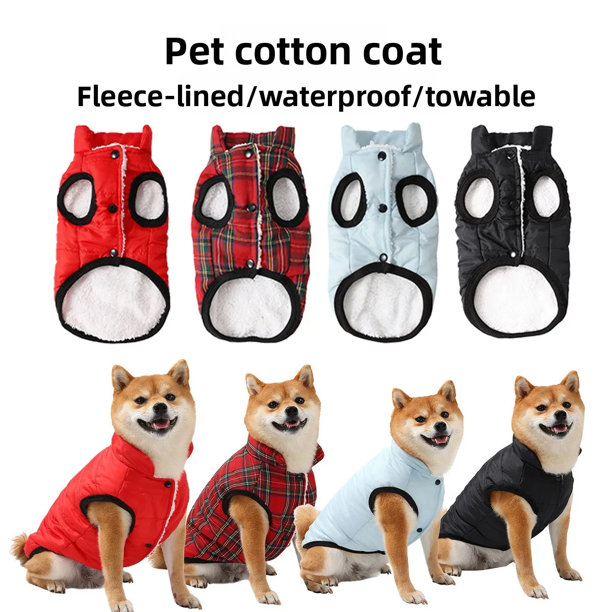 Warm Waterproof Fleece Lined Dog Winter Coat with Leash Hole - Padded Pet Vest Jacket for Small to Medium Sized Dogs