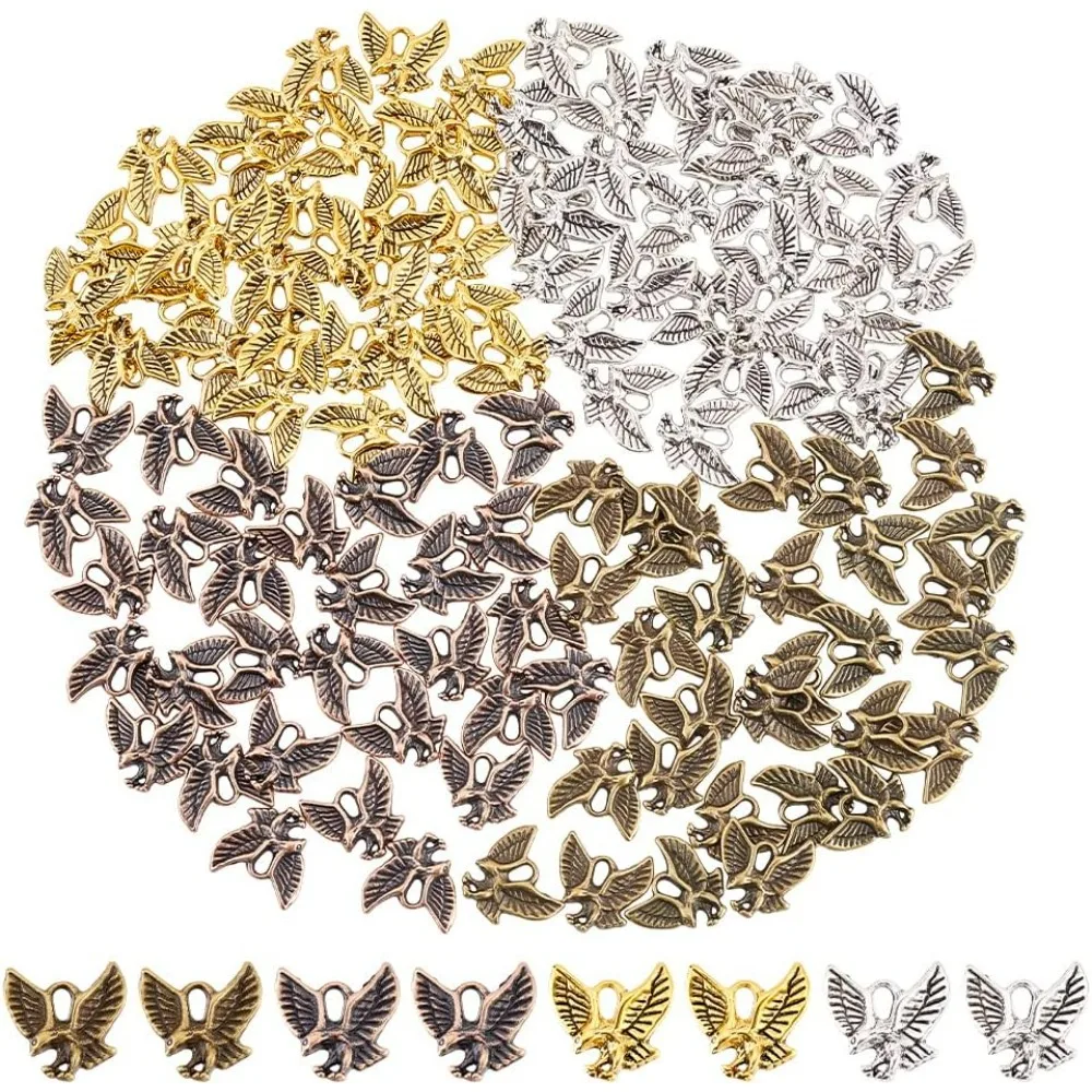 

120 Pcs Eagle Charms 4 Colors Style Alloy Pendants Animal Hawk Hanging Beads Charms with Hole for Necklace Bracelet Earring