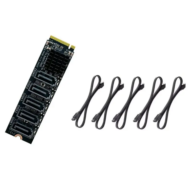 

ABFM-M. 2 PCI-E M-Key To 5 Port SATA 3.0 Adapter Card Riser JMB585 Chip 6Gbps High-Speed Expansion For PC Computer