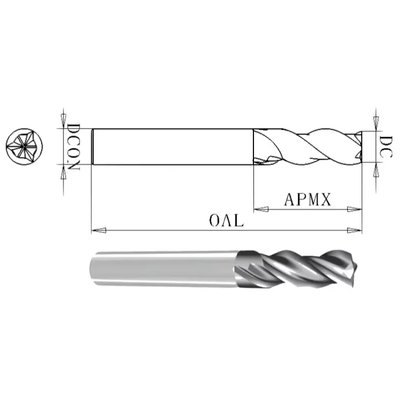 Aluminium 3-slot Carbide End Mill 10 mm Diameter Straight Shank 6061/7075 High Efficiency Variable Spiral Uncoated