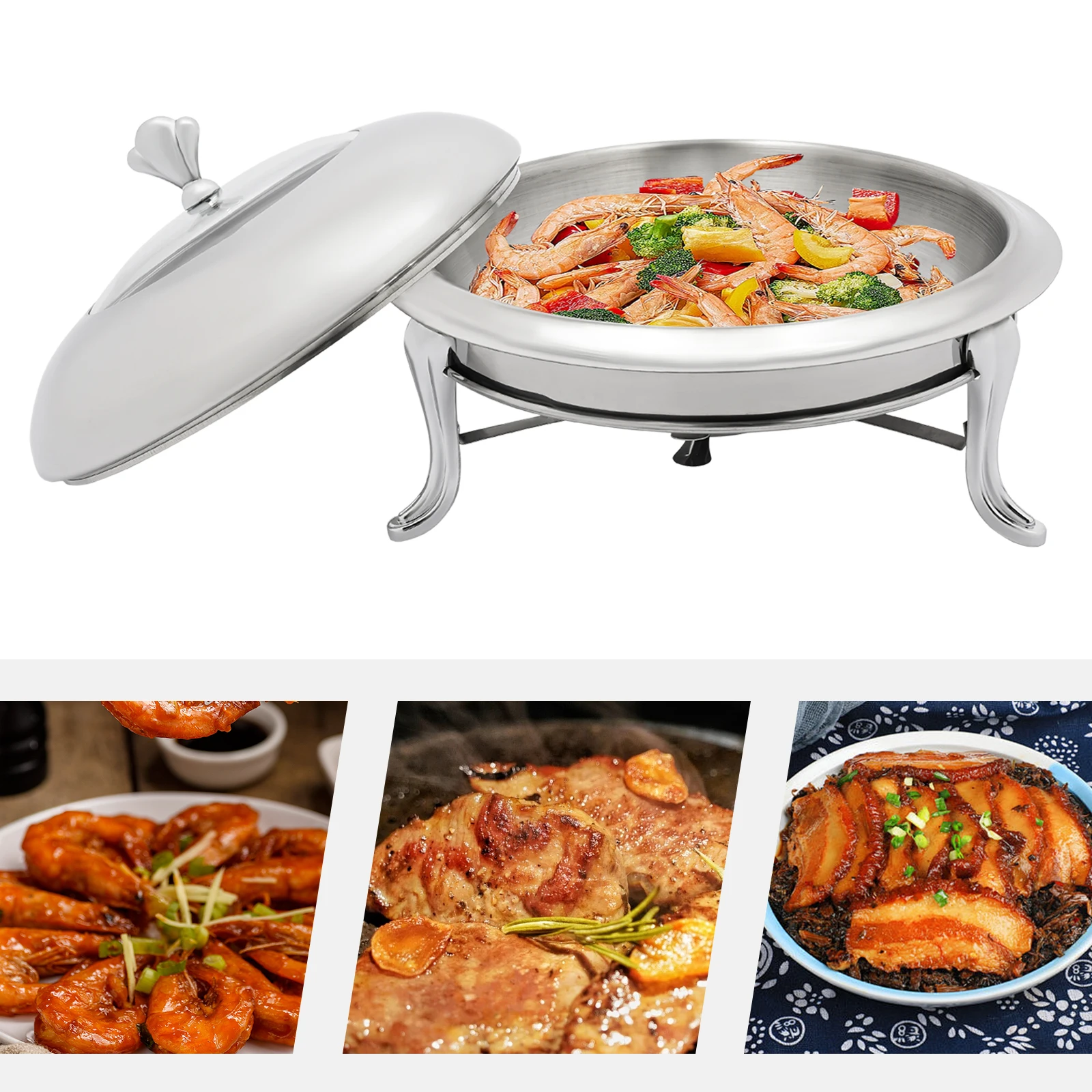 

Gold/Silver Stainless Steel Dining Stove,24cm/26cm Round Stove without Ears for Buffet Restaurants,Snack Bars