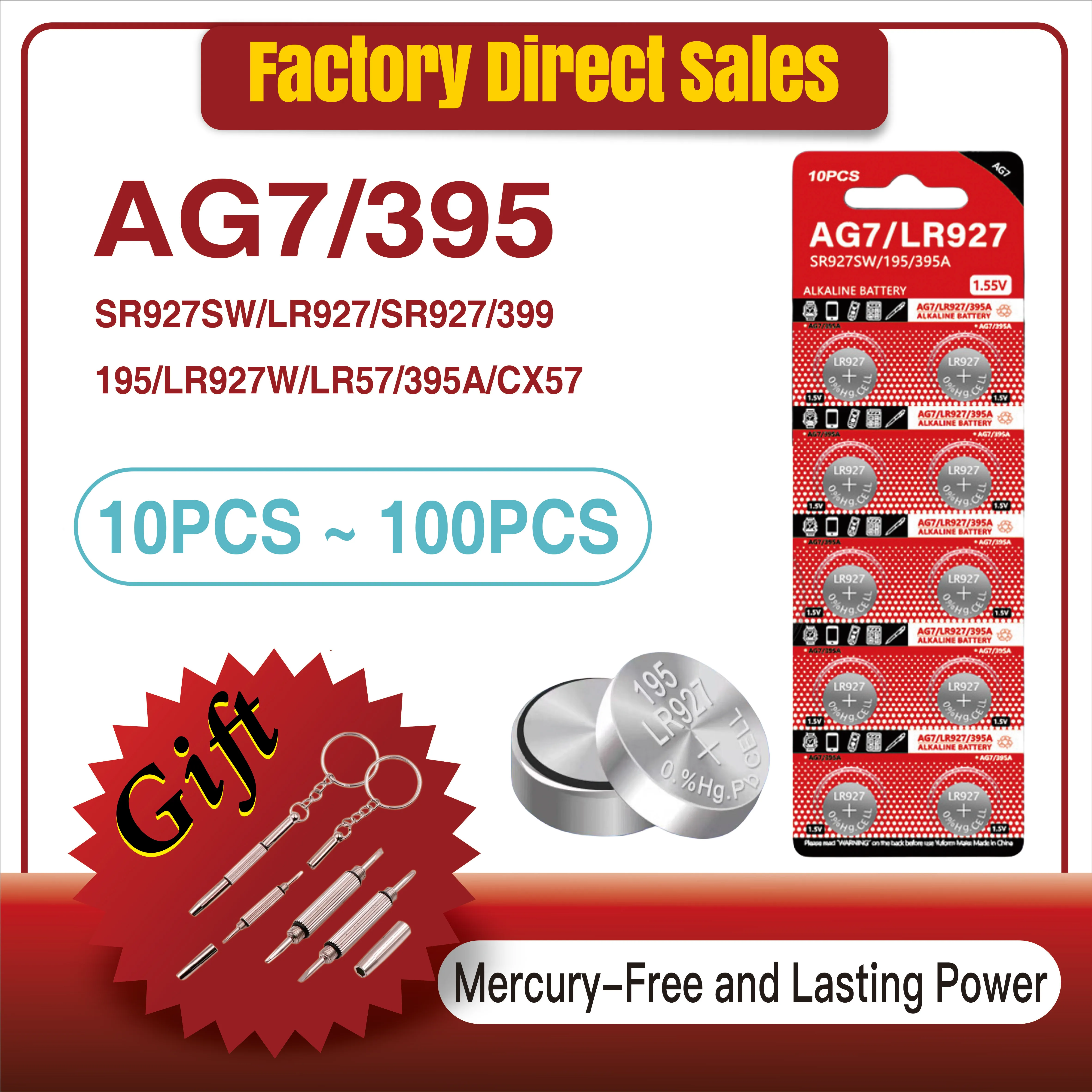 10-100PCS 45mAh SR927W LR927 AG7 395 Button Pilas Batteries SR927 LR57 399 395A 1.5V Alkaline Coin Cell For Clock Watch Battery