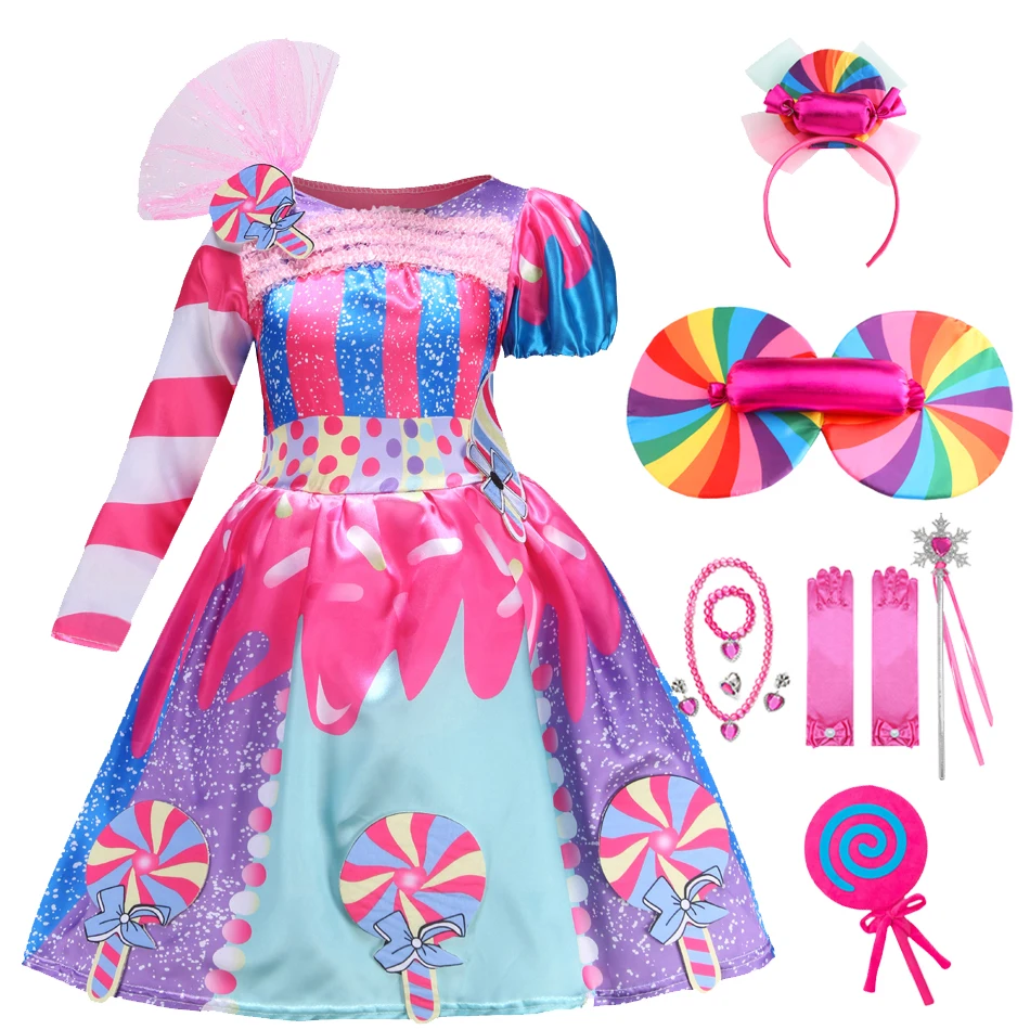 

Cute Girls Candy TUTU Dress Summer Kids Lollipop Donut Cartoon Party Carnival Cosplay Clothing Halloween with Candy Rainbow Wing